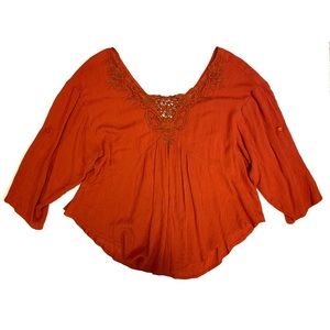ENTRO Boho Flowy Preppy Casual Blouse Women's Size Small Rust Orange